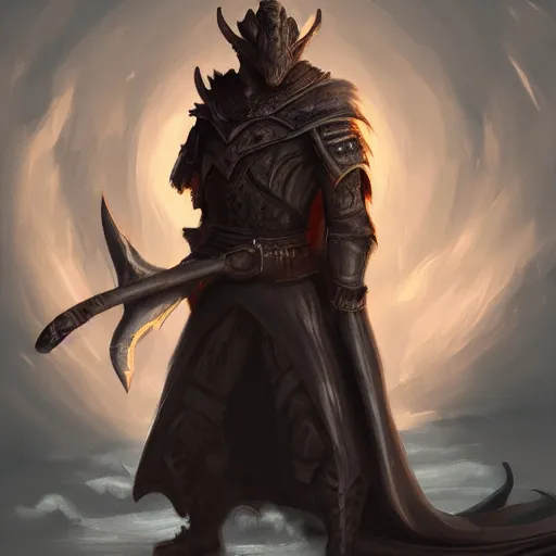 Prompt: medium-length portrait of a dragonborn wearing a dark robe, highly detailed, digital painting, concept art, fantasy art, D&D