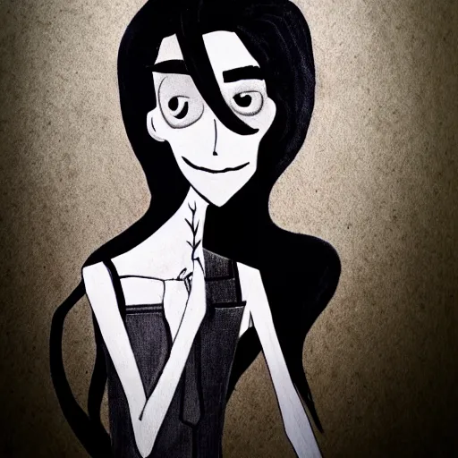 Prompt: young man portrait, black hair, skinny, corpse bride art style