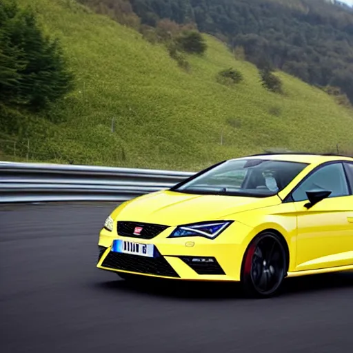 Prompt: seat leon cupra, driving on the nurburgring, highly detailed, cinematic