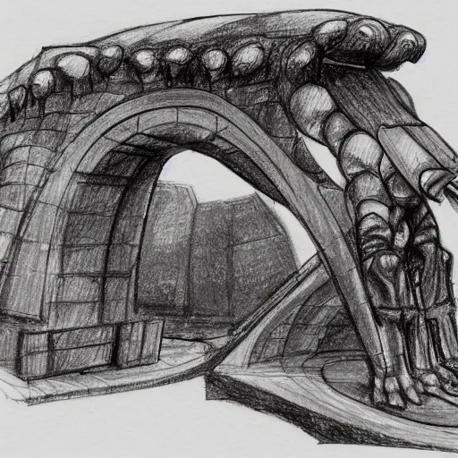 Prompt: architecture sketch of a troll and its bridge