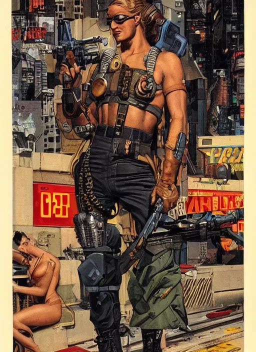 Image similar to cyberpunk mercenary. portrait by john philip falter and will eisner and gil elvgren