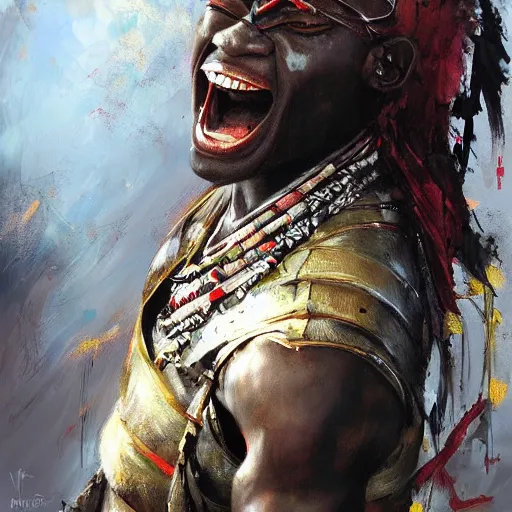 Image similar to african warrior, paint by Raymond Swanland