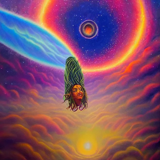 Image similar to ayahuasca journey above earth, astral spirit space journey in oil painting, ayahuasca, trending on artstation, award winning, emotional, highly detailed ethereal surrealist art