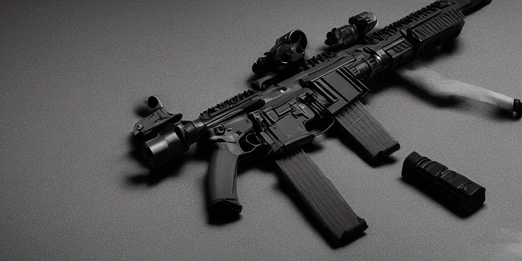 Image similar to m4 carbine, black, scifi, studio lighting, chromatic aberration, concept design art