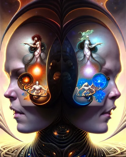 Image similar to a portrait of gemini light and dark fantasy character portrait made of fractals facing each other, ultra realistic, wide angle, intricate details, the fifth element artifacts, highly detailed by peter mohrbacher, hajime sorayama, wayne barlowe, boris vallejo, aaron horkey, gaston bussiere, craig mullins