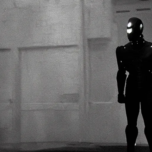 Image similar to movie still of man super hero cyborg, cinematic composition, cinematic light, by david lynch