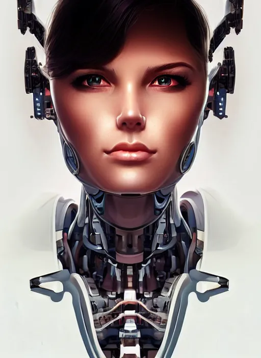 Prompt: portrait of a cyborg woman who turns her head to the ((((((right))))) left+345 (((((up))))) (((((down))))) by Artgerm,eyes closed , biomechanical, hyper detailled, trending on artstation