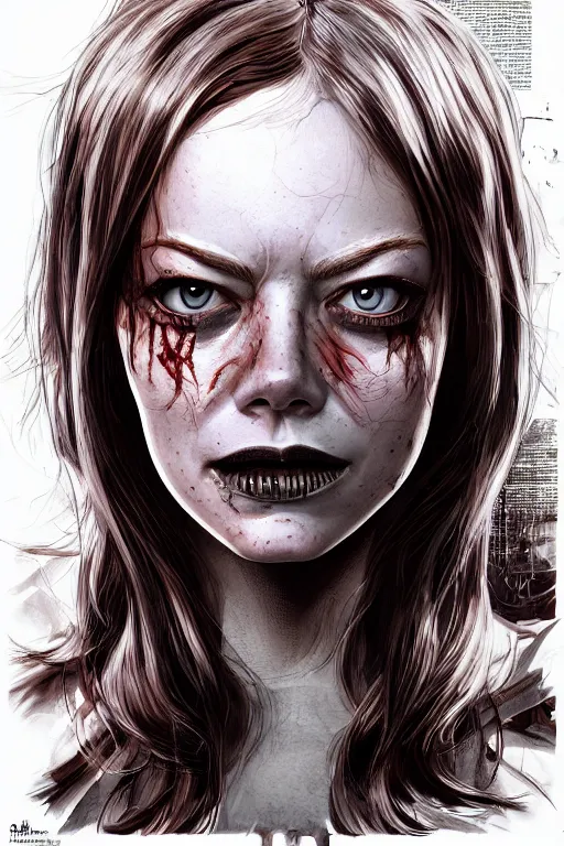 Image similar to emma stone in sleepy hollow, full body, big two toned eyes, teeth gritted, horror, intricate details, cinematic, epic, realistic, anatomy, tomer hanuka, uplight, artstation, photorealistic, scary