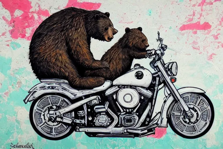 Image similar to a bear riding a Harley Davidson by Sandra Chevrier