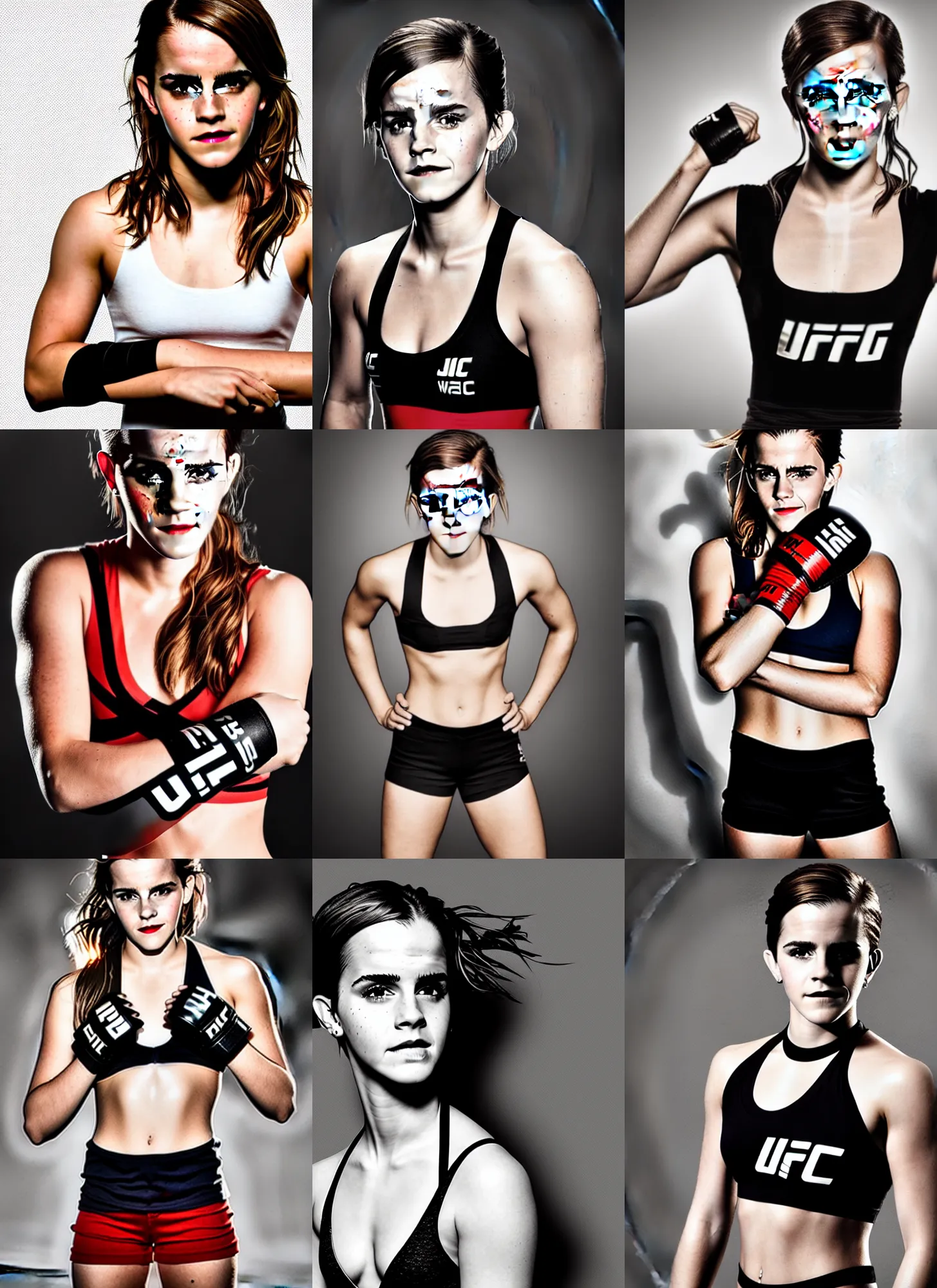 Prompt: promotional portrait photo of emma watson as a ufc fighter