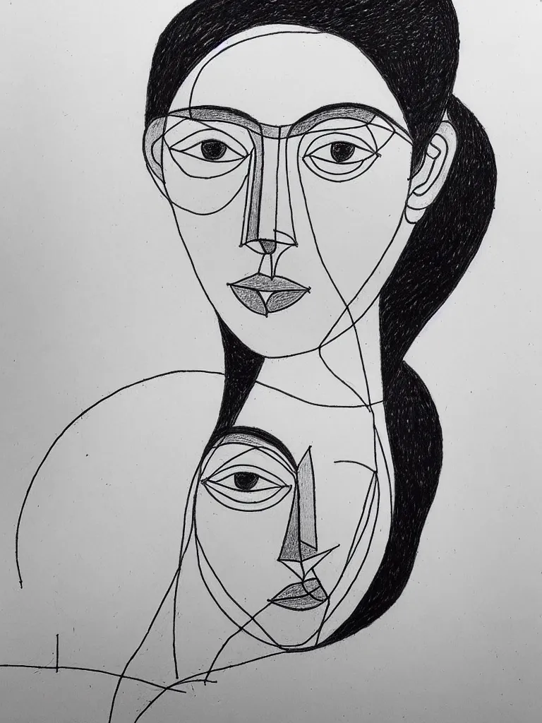 Image similar to beautiful intricate female portrait, one line drawing, bold sketch inspired by bauhaus and henri matisse.