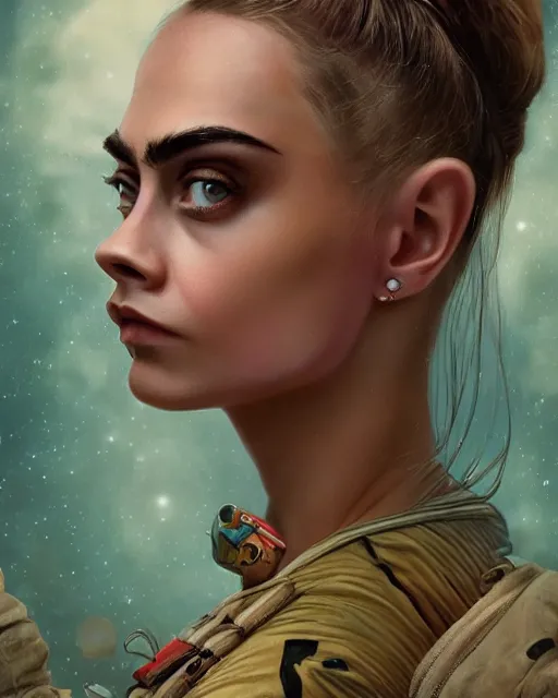 Prompt: closeup face profile portrait of cara delevingne as a soviet chernobyl space rabbit, bikini, depth of field, zeiss lens, detailed and intricate environment, fashion photoshoot by nicoletta ceccoli, mark ryden, lostfish, breathtaking, 8 k resolution, artistic, hyperrealistic, octane render