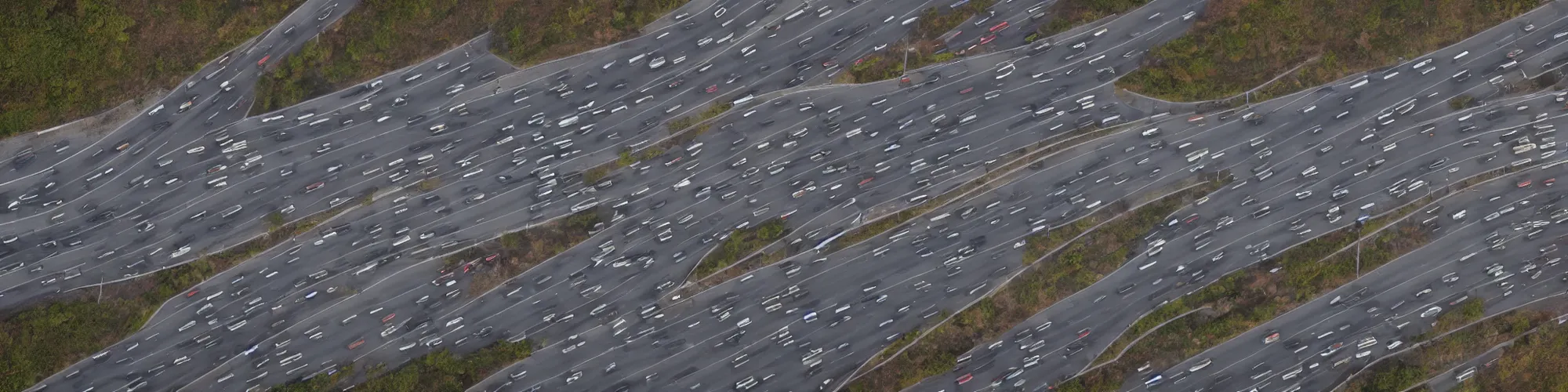 Image similar to top view of busy highway, late afternoon, shadows, cinematic lighting