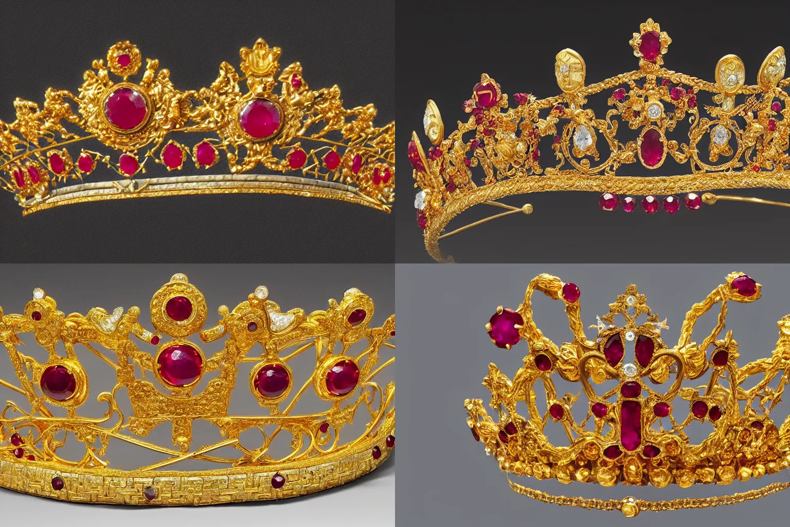 Prompt: a photo of a Tiara (Sailor Moon), ancient gold and ruby diadem, The Metropolitan Museum of Art