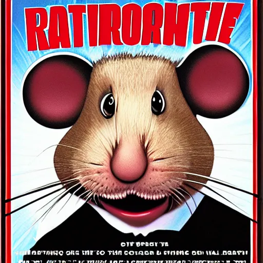 Image similar to movie poster of an anthropomorphic singing rat, starring william dafoe