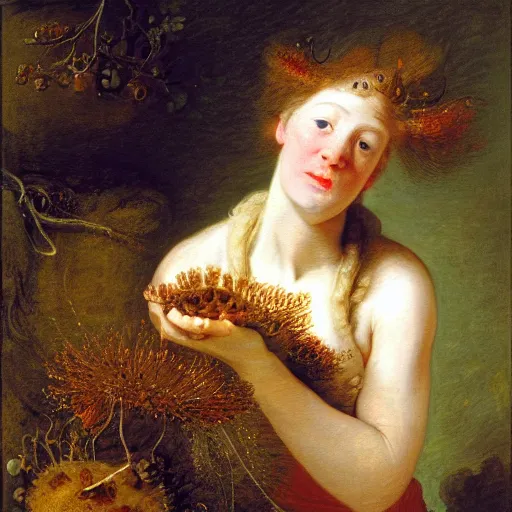 Prompt: wonderful world of carnivorous plant eating a woman, the woman has a beautiful face. photographed in high resolution, 8k, by fragonard