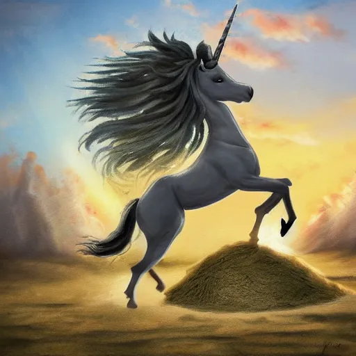 Image similar to A Unicorn stepping on landmine, fantasy art