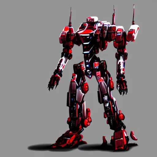 Image similar to bipedal mech red and white accents volumetric light intricate complex machine detailed concept art sharp focus coherent