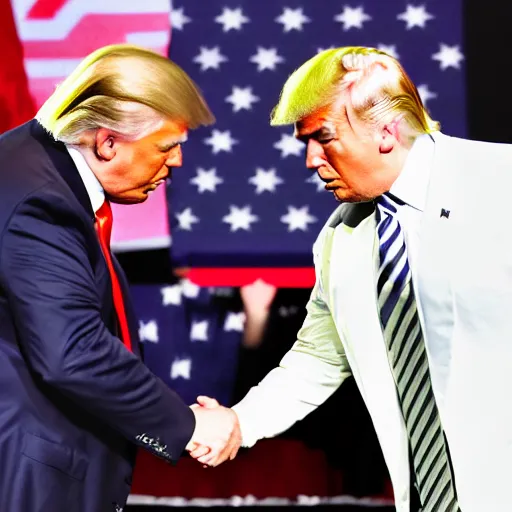 Image similar to joe rogan and donald trump fist bumping, high quality