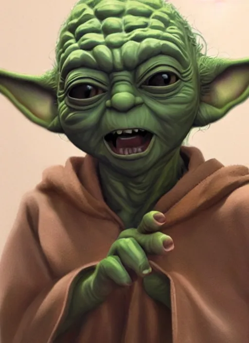 Prompt: full length photo of Yoda in a tanktop in the style of stefan kostic, full slim body, screaming. not realistic, sharp focus, 8k high definition, insanely detailed, intricate, elegant, art by stanley lau and artgerm