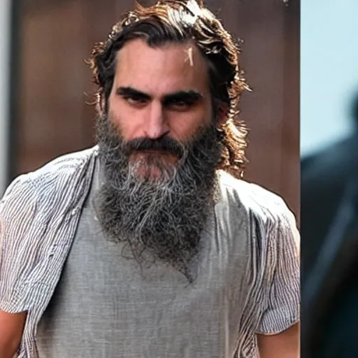 Prompt: joaquin phoenix face full of quinoa