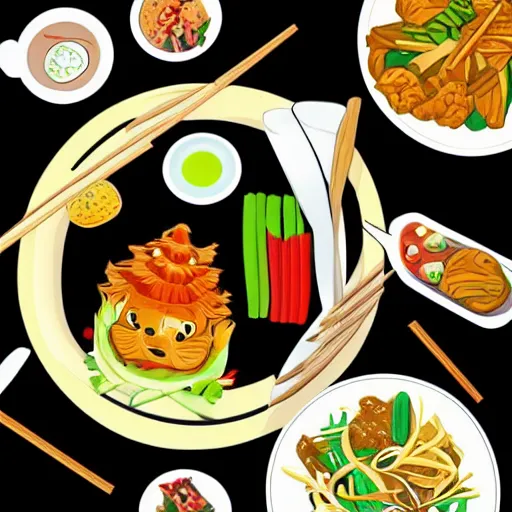 Image similar to Thai food. Cartoon style.