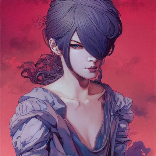 Image similar to prompt : magestic rogue portrait soft light painted by james jean and katsuhiro otomo, inspired by evangeleon anime, smooth face feature, intricate oil painting, high detail illustration, sharp high detail, manga and anime 1 9 9 0