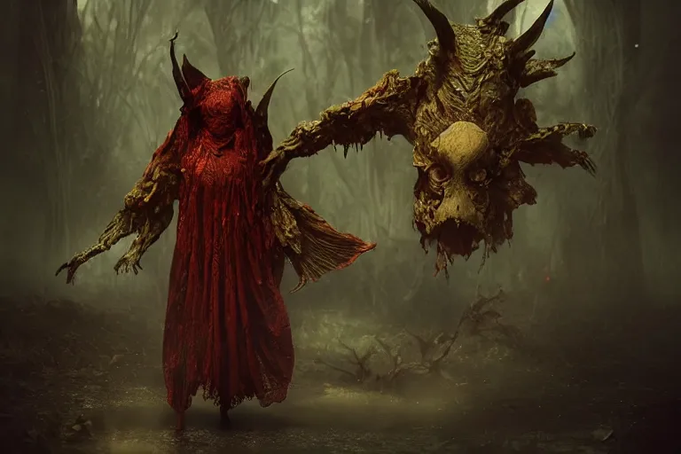 Image similar to Strange and mystical creatures scary and dangerous, concept art, inspired by Reylia Slaby, Guillermo del Toro, trending on artstation, volumetric lighting, intricate, ornate, CGsociety