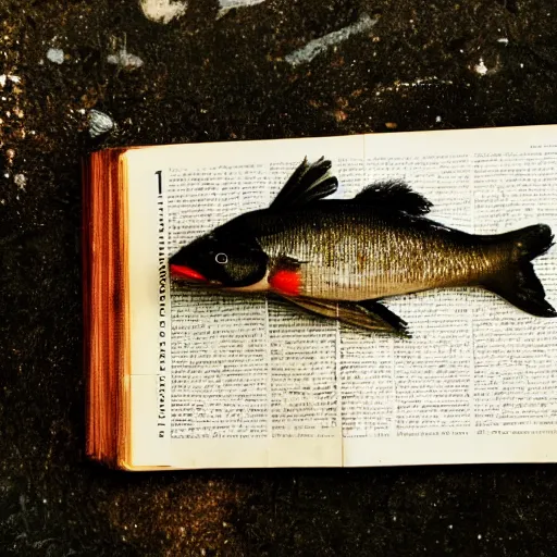 Image similar to a wet fish lying on top of a book