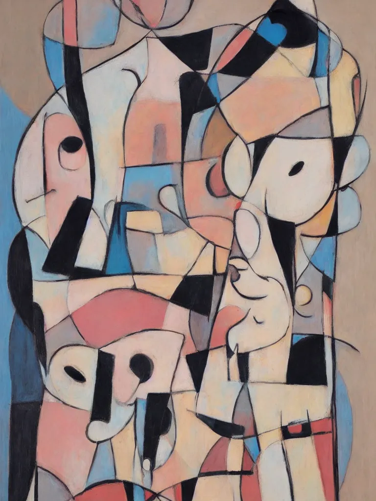 Image similar to abstract figurative art of a human figure by george condo in an aesthetically pleasing natural and pastel color tones, hints of cubism
