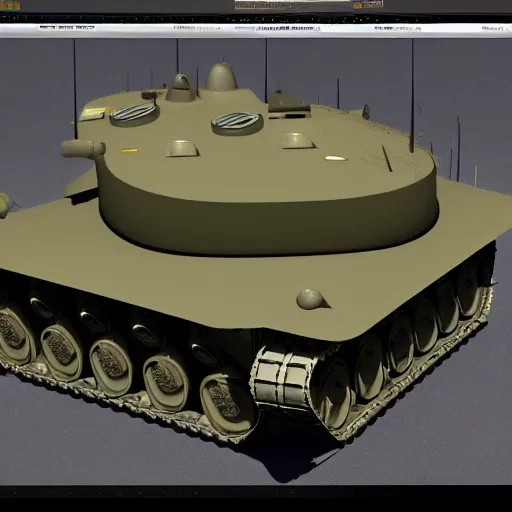 Prompt: a 3d model of a abrams like tank in the center, tank has a large solid cannon, full view, strategy game
