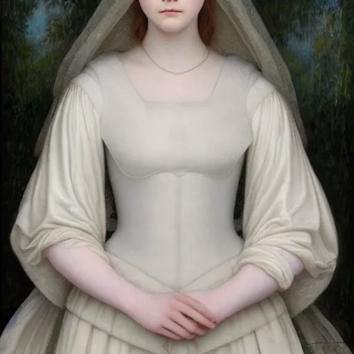 Prompt: Painting of Elle Fanning in Star Wars, delicate, pale milky white porcelain skin, by Edmund Leighton. 8K. Extremely detailed.