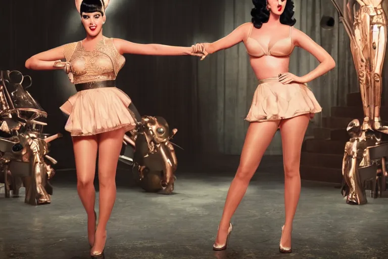 Image similar to symmetric!! a 4 k full hd perfectly detailed studio lit full body photo shot front pose film still of katy perry as betty page