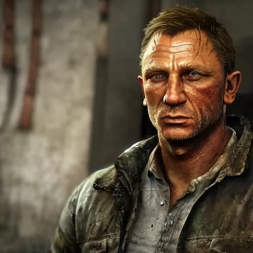 Image similar to a screenshot of daniel craig in the video game the last of us. 3 d rendering. unreal engine. amazing likeness. very detailed. cartoon caricature