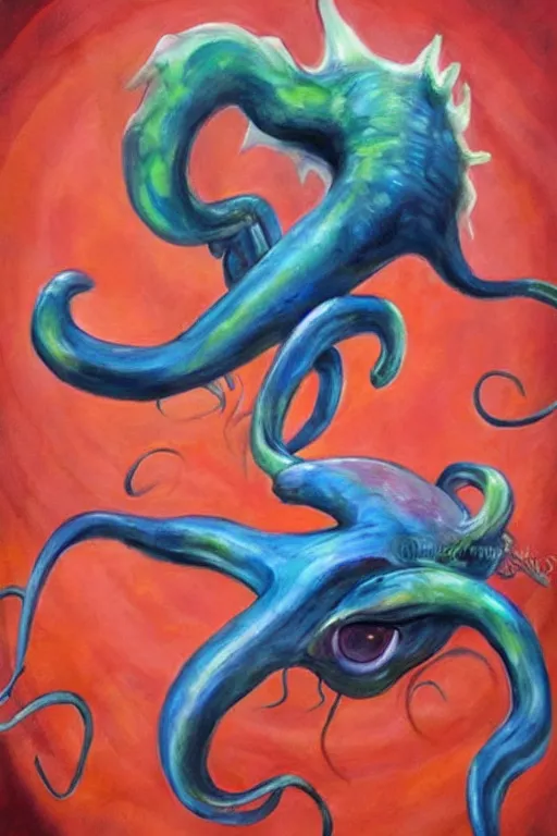 Prompt: realistic painting of a mutated squid beast in pokemon style