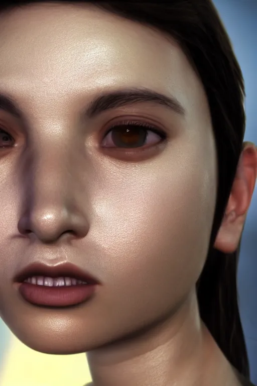 Prompt: fotorealistic 16K render cgsociety face close-up photo portrait of Zoë Maya Castillo from videogame The Longest Journey, photorealism, full body, white ambient background, unreal engine 5, hyperrealistic, highly detailed, XF IQ4, 150MP, 50mm, F1.4, ISO 200, 1/160s, natural light, Adobe Lightroom, photolab, Affinity Photo, PhotoDirector 365, realistic