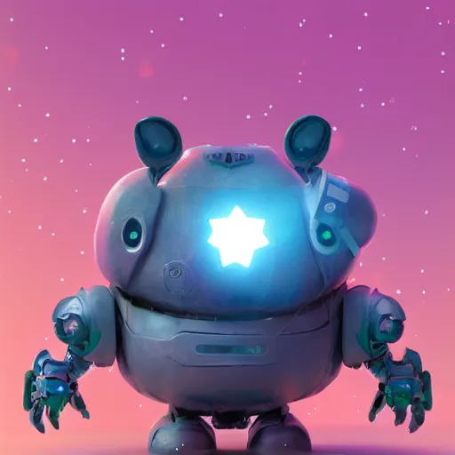 Image similar to 3D Fantasy Cute and adorable mecha piggy floating in space, bright stars, Smooth 3D Illustration, soft render, Servando Lupini, Daniil Kudriavtsev, handpaint texture, Blender, 3DCoat