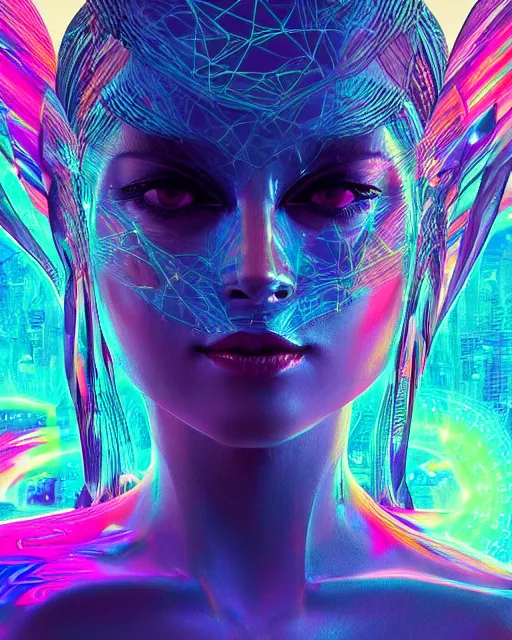 Image similar to a powerful energy psychedelic matrix woman, by alexander fedosav, hyper detailed digital matte painting, concept art, hyperrealism, 1 6 k resolution, cinema 4 d, 8 k resolution, trending on artstation, behance hd, a masterpiece, by stephan martiniere, particles, cel - shaded, power bright neon energy, by david a. hardy,