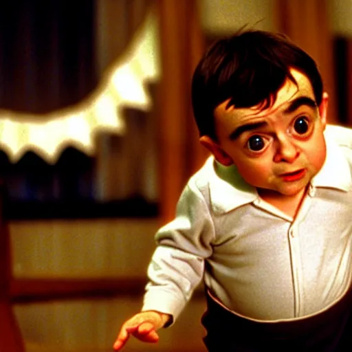 Prompt: mr. bean as baby houseman from dirty dancing. movie still. cinematic lighting.