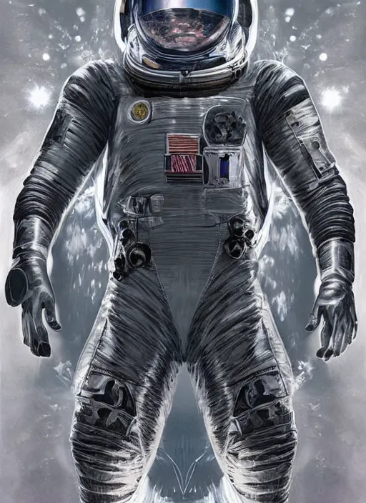 Image similar to astronaut in dark void underwater - complex and hyperdetailed technical suit design. reflection and dispersion materials. rays and dispersion of light. volumetric light. f / 3 2. noise film photo. flash photography. ultra realistic, 5 0 mm. poster by wayne barlowe, hajime sorayama aaron horkey, craig mullins