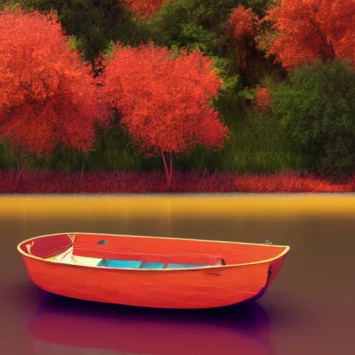 Prompt: boat on a river With tangerine trees and marmalade skies, octane render,4k,