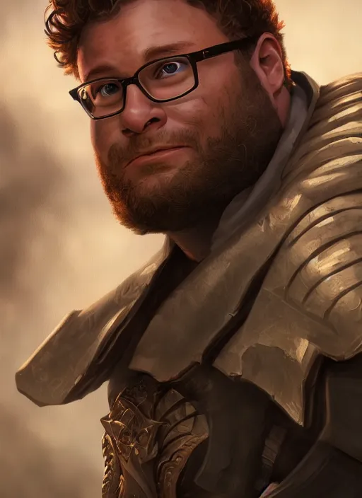 Image similar to An epic fantasy comic book style portrait painting of Seth rogen, unreal 5, DAZ, hyperrealistic, octane render, cosplay, RPG portrait, dynamic lighting