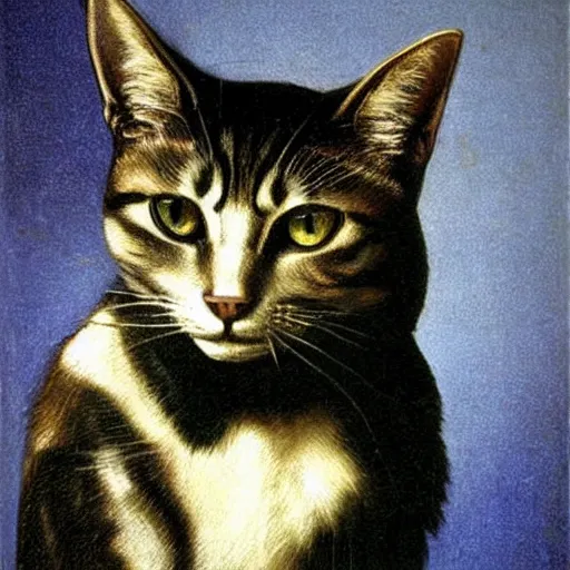 Image similar to a cat that shoots laser beams from the eyes, painted by caravaggio