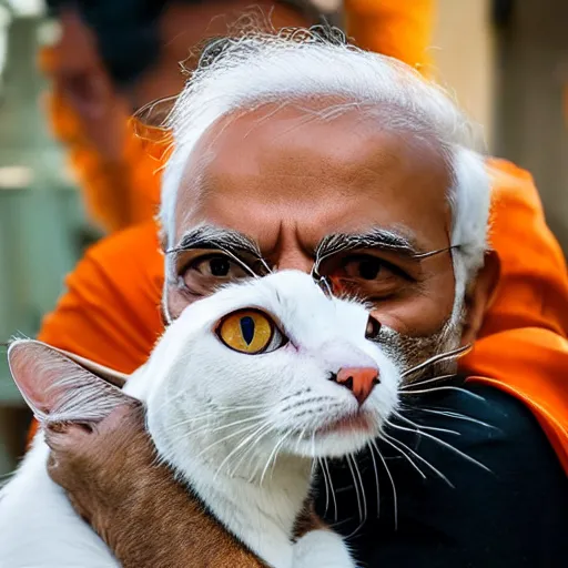 Prompt: narendra modi holding a cat in his arms, ani, sony a 7 r