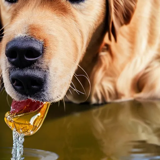 Prompt: a realistic image of a golden retriver drinking water, ultra high detail, 8 k.