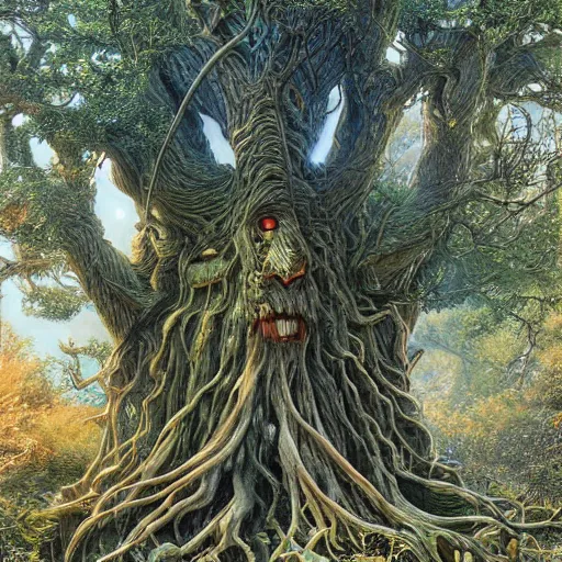 Prompt: ancient wise Treebeard tree Ent by Mark Brooks, Donato Giancola, Victor Nizovtsev, Scarlett Hooft, Graafland, Chris Moore