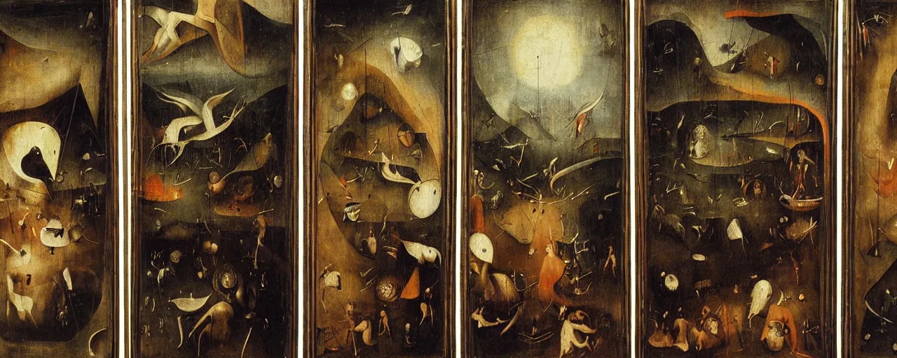 Image similar to Purgatory Triptych by Hieronymus Bosch, surreal oil painting, highly detailed, dream like, masterpiece