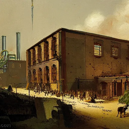 Image similar to factory from the industrial revolution in the style of carl spitzweg