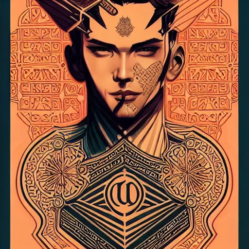 Image similar to concept art design illustration, intricate background acotar, 1 6 colors, logo, ink drawing, art by jc leyendecker and sachin teng