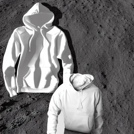 Prompt: white hoodie abandoned on the ground on the moon